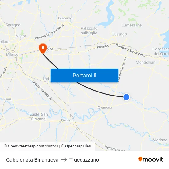 Gabbioneta-Binanuova to Truccazzano map
