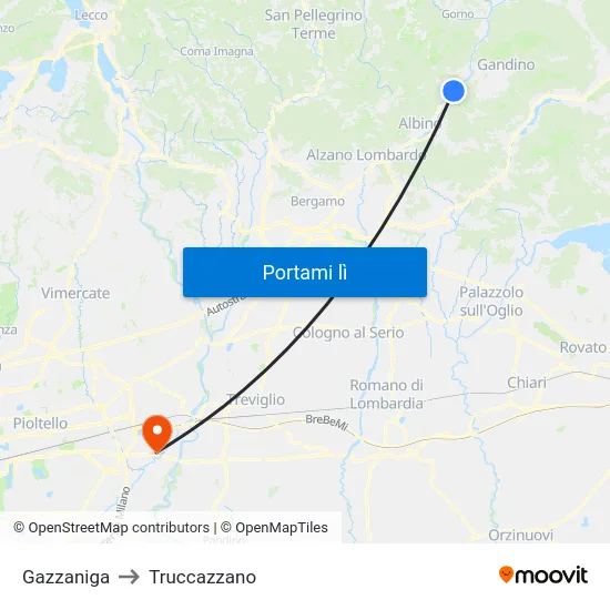 Gazzaniga to Truccazzano map