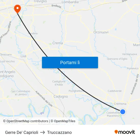 Gerre De' Caprioli to Truccazzano map