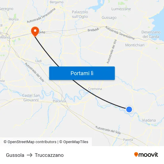Gussola to Truccazzano map