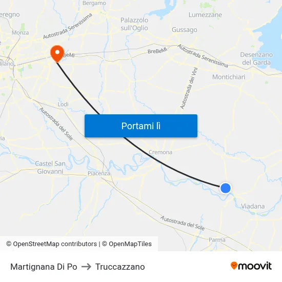 Martignana Di Po to Truccazzano map