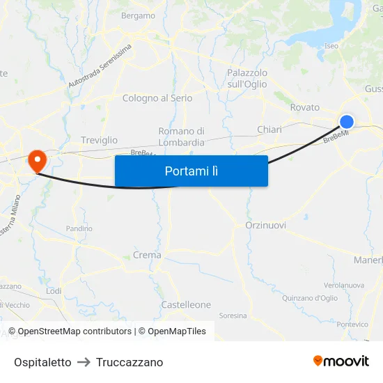 Ospitaletto to Truccazzano map