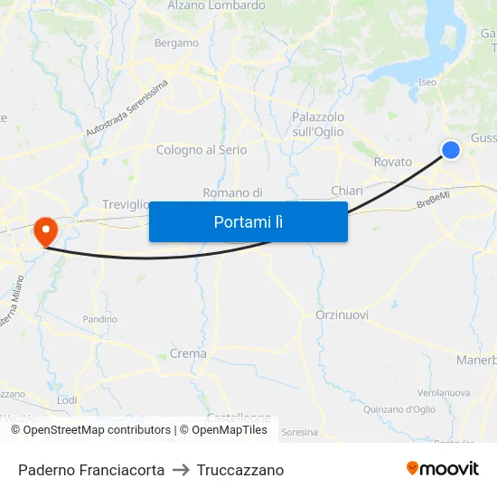 Paderno Franciacorta to Truccazzano map