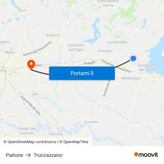 Paitone to Truccazzano map