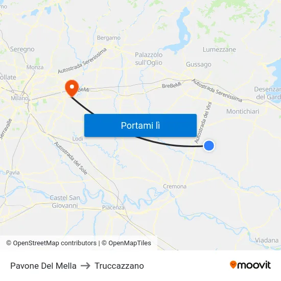 Pavone Del Mella to Truccazzano map