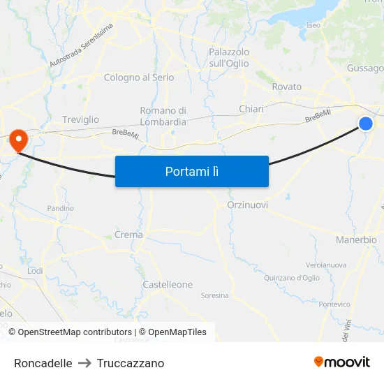 Roncadelle to Truccazzano map