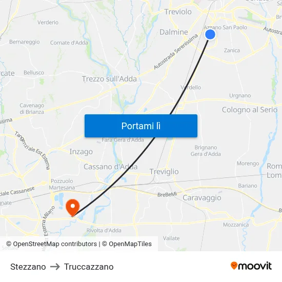 Stezzano to Truccazzano map