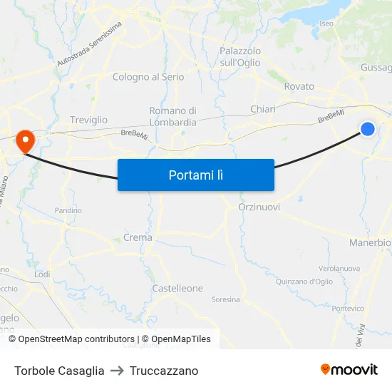 Torbole Casaglia to Truccazzano map