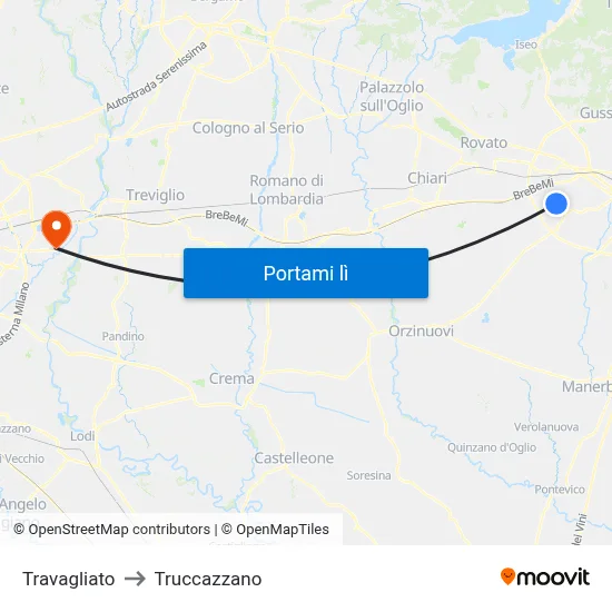 Travagliato to Truccazzano map