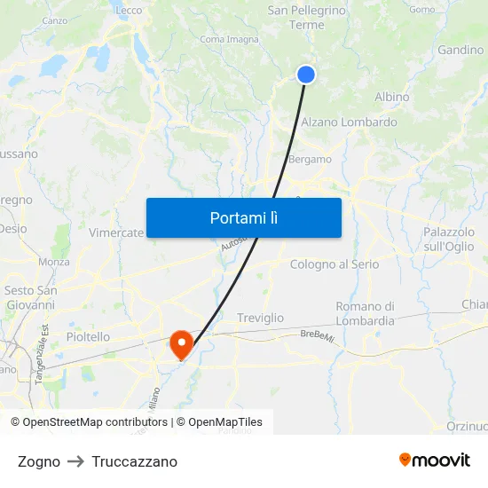 Zogno to Truccazzano map