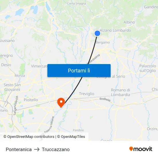 Ponteranica to Truccazzano map