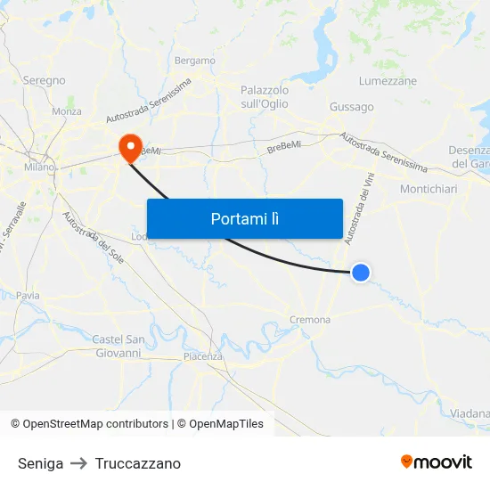 Seniga to Truccazzano map