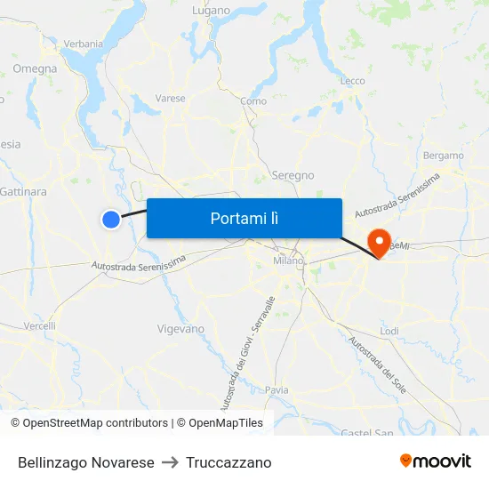 Bellinzago Novarese to Truccazzano map
