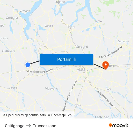 Caltignaga to Truccazzano map