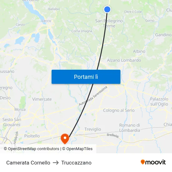 Camerata Cornello to Truccazzano map
