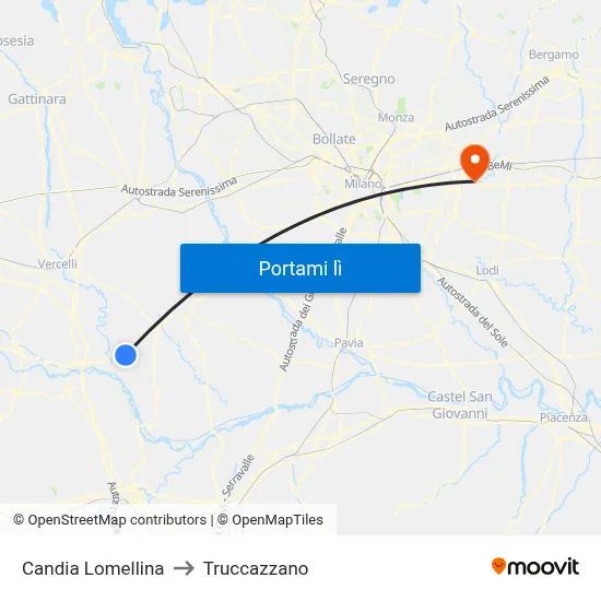 Candia Lomellina to Truccazzano map