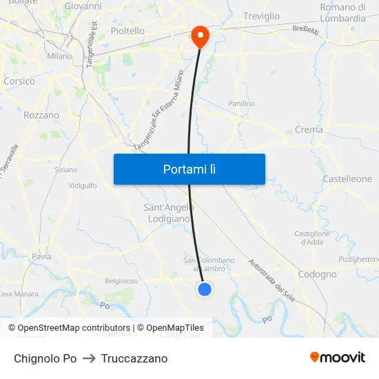 Chignolo Po to Truccazzano map