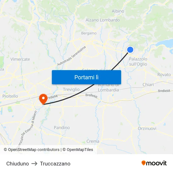 Chiuduno to Truccazzano map