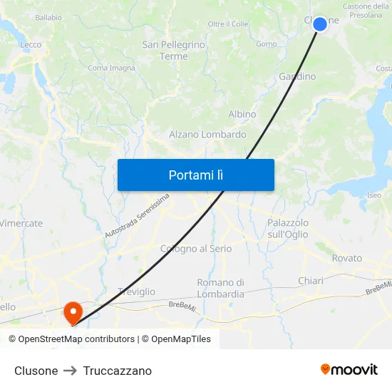 Clusone to Truccazzano map