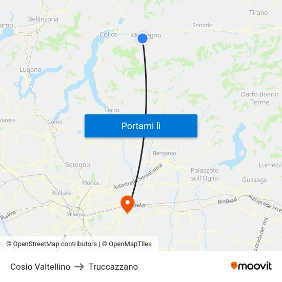 Cosio Valtellino to Truccazzano map
