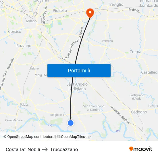 Costa De' Nobili to Truccazzano map