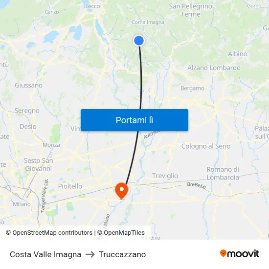 Costa Valle Imagna to Truccazzano map