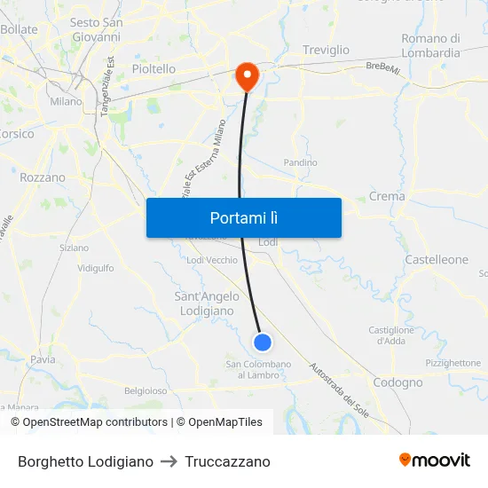 Borghetto Lodigiano to Truccazzano map