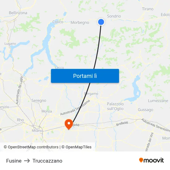 Fusine to Truccazzano map