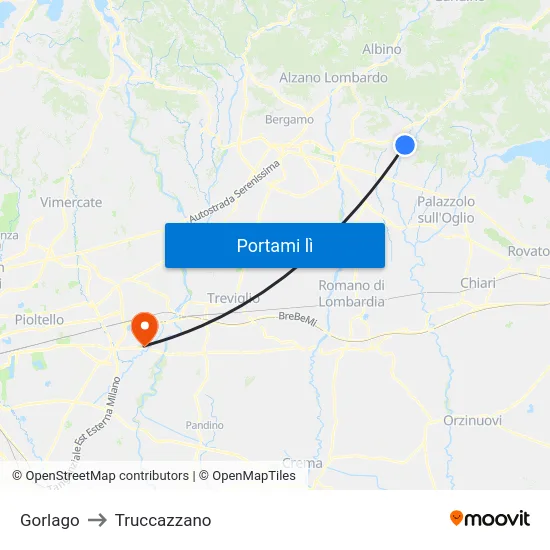 Gorlago to Truccazzano map