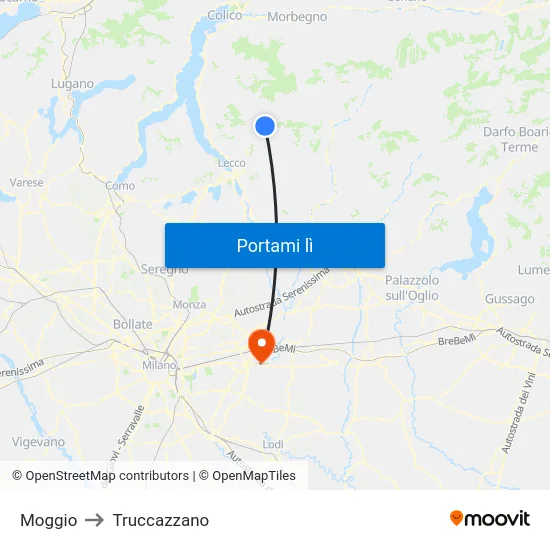 Moggio to Truccazzano map