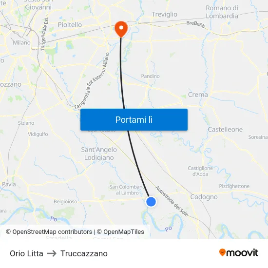 Orio Litta to Truccazzano map