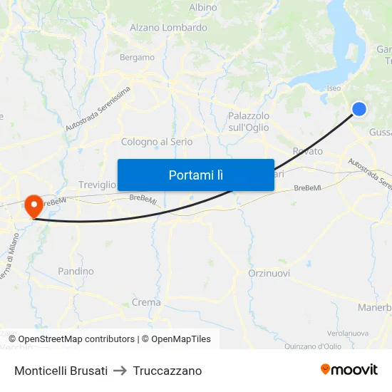 Monticelli Brusati to Truccazzano map