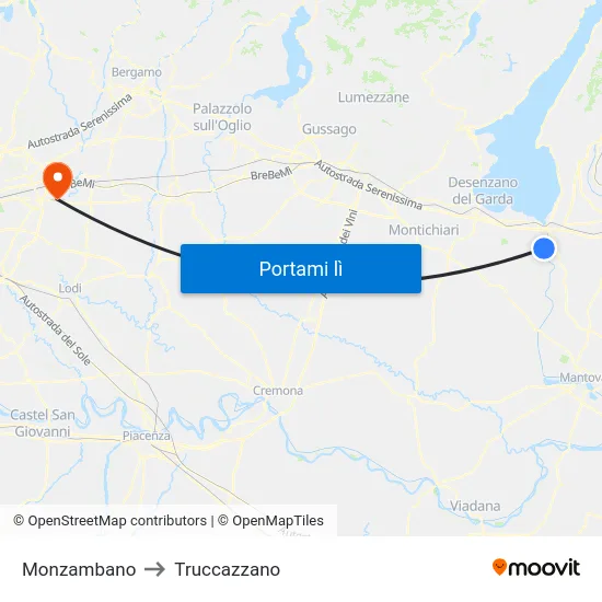 Monzambano to Truccazzano map