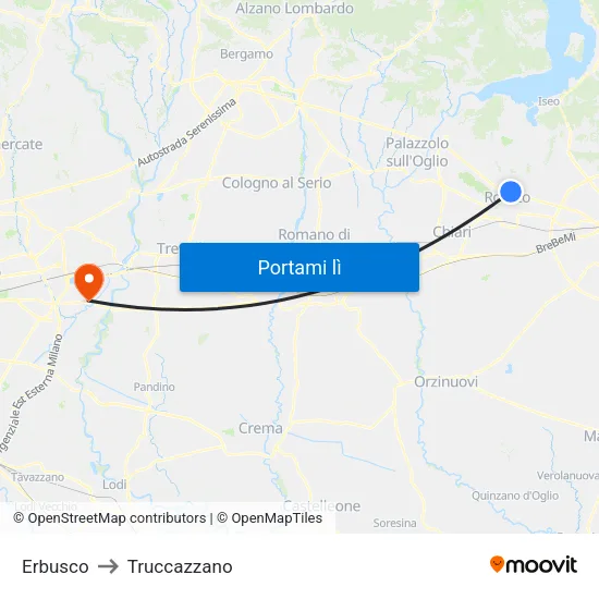 Erbusco to Truccazzano map