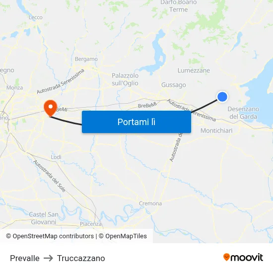 Prevalle to Truccazzano map