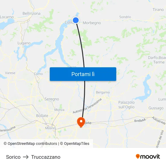 Sorico to Truccazzano map