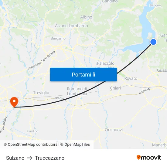 Sulzano to Truccazzano map