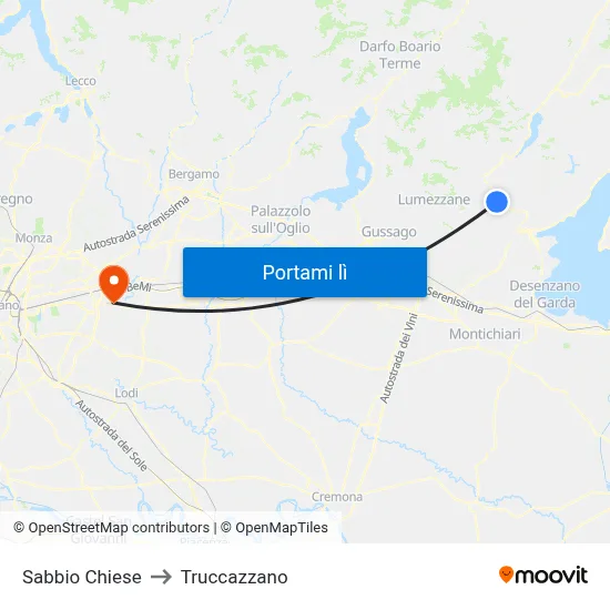 Sabbio Chiese to Truccazzano map