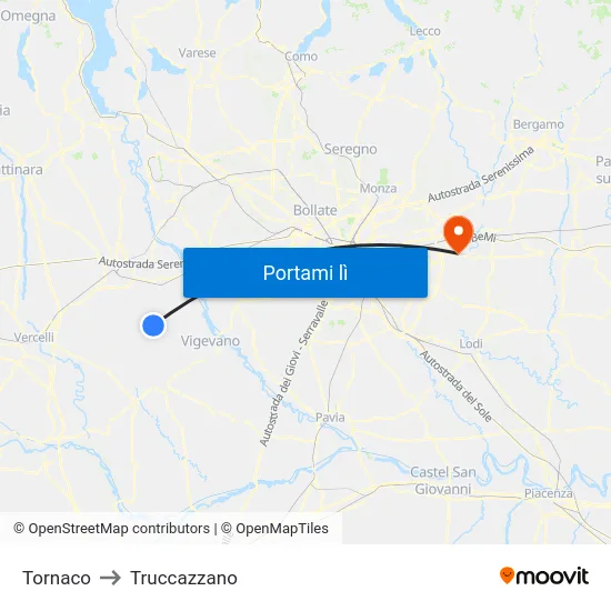 Tornaco to Truccazzano map