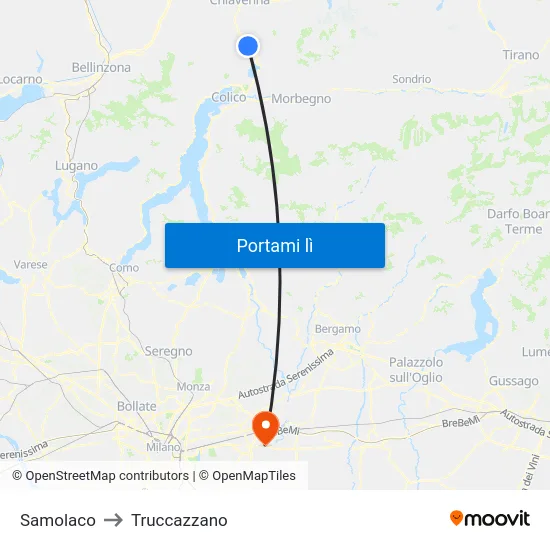 Samolaco to Truccazzano map