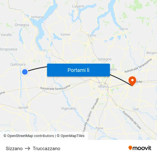 Sizzano to Truccazzano map