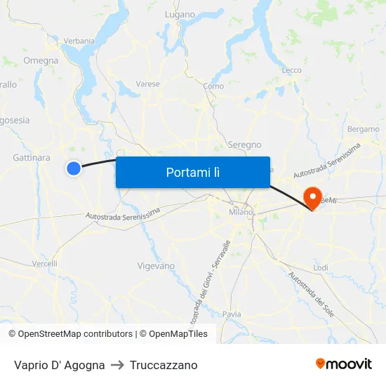 Vaprio D' Agogna to Truccazzano map