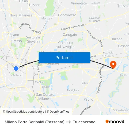 Milano Porta Garibaldi (Passante) to Truccazzano map