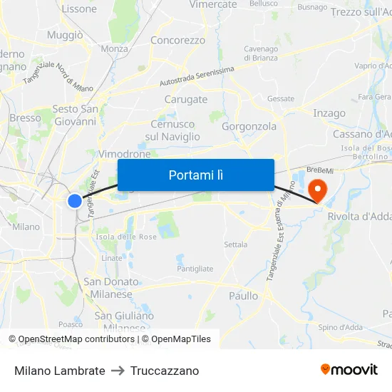 Milano Lambrate to Truccazzano map