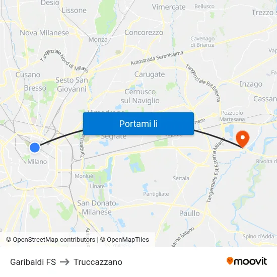 Garibaldi FS to Truccazzano map