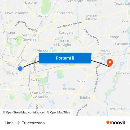Lima to Truccazzano map