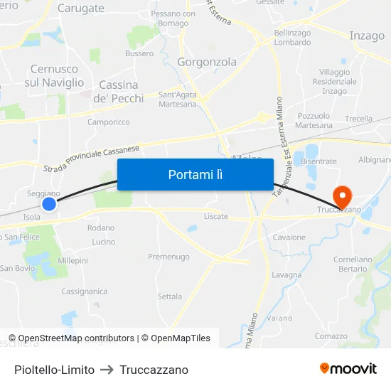Pioltello-Limito to Truccazzano map