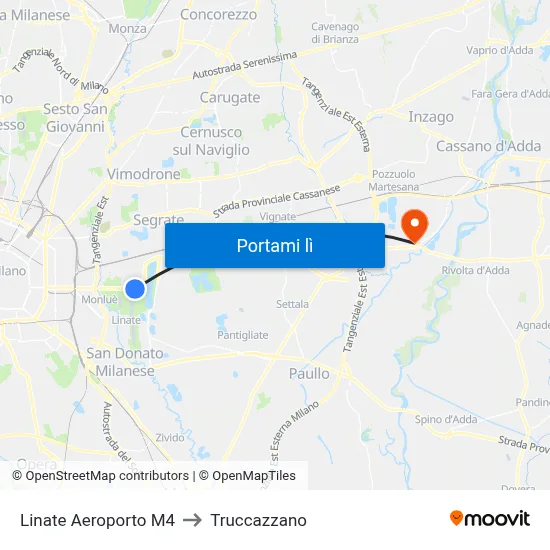Linate Aeroporto M4 to Truccazzano map