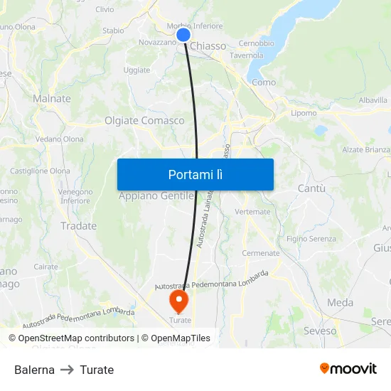 Balerna to Turate map