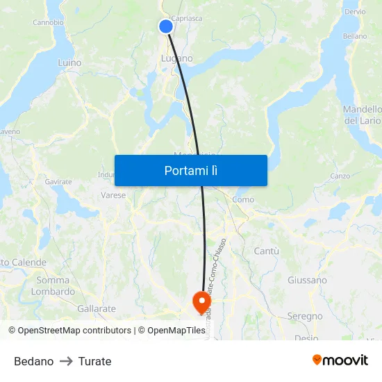 Bedano to Turate map